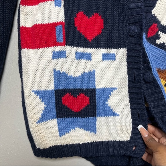 Vintage 90s‎ School Teacher Cardigan Sweater Medium Oversized Blue American Bear - Picture 7 of 12